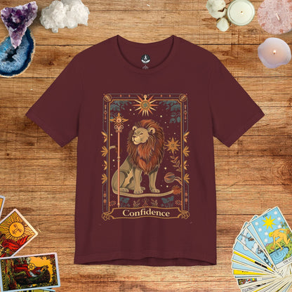 T-Shirt Maroon / S Majestic Confidence Leo Tarot Card T-Shirt