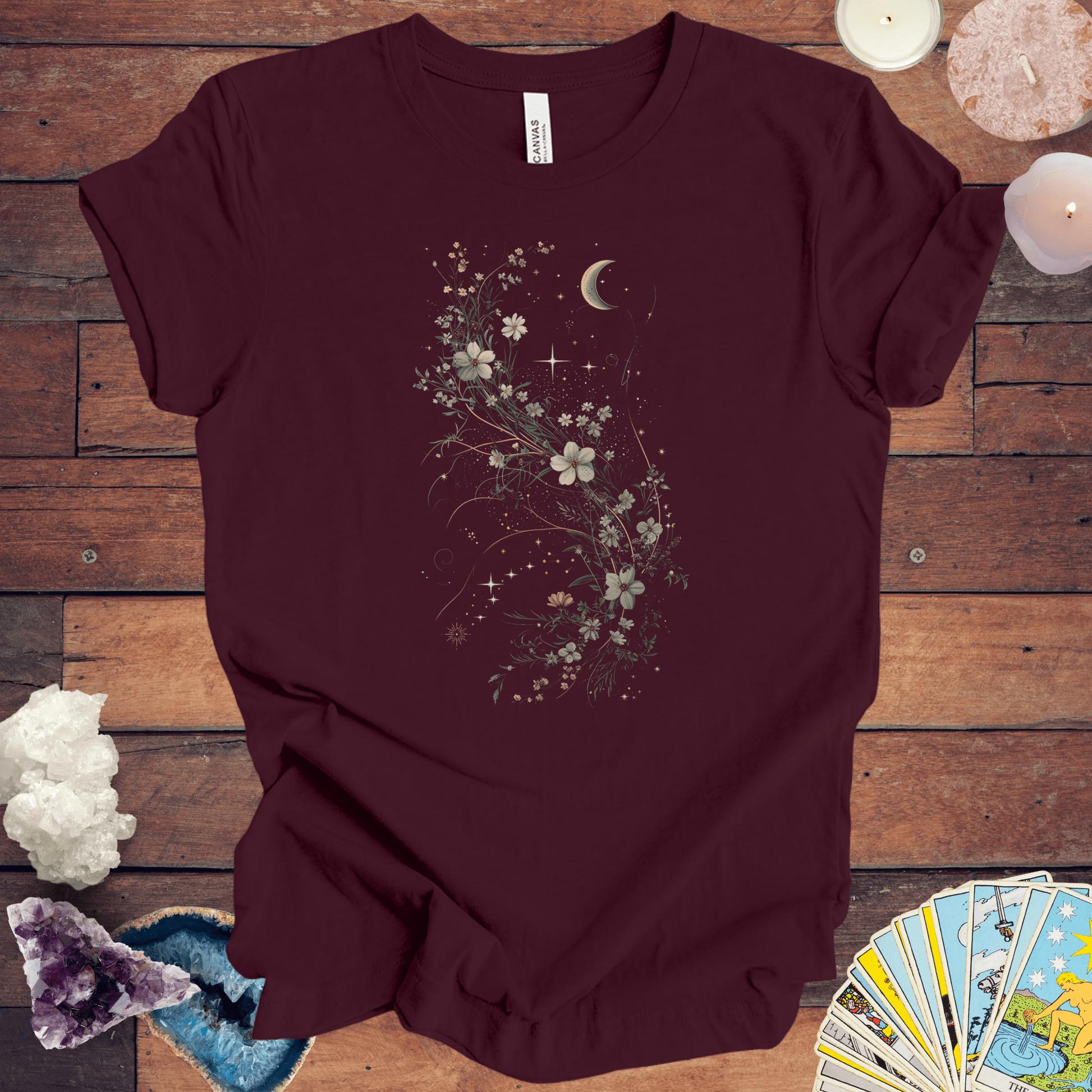 T-Shirt Maroon / S Moonlit Petals - Enchanting Floral T-Shirt