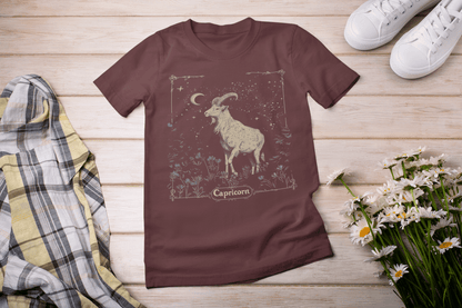 T-Shirt Maroon / S Saturn’s Resolve: Capricorn Tarot Card T-Shirt