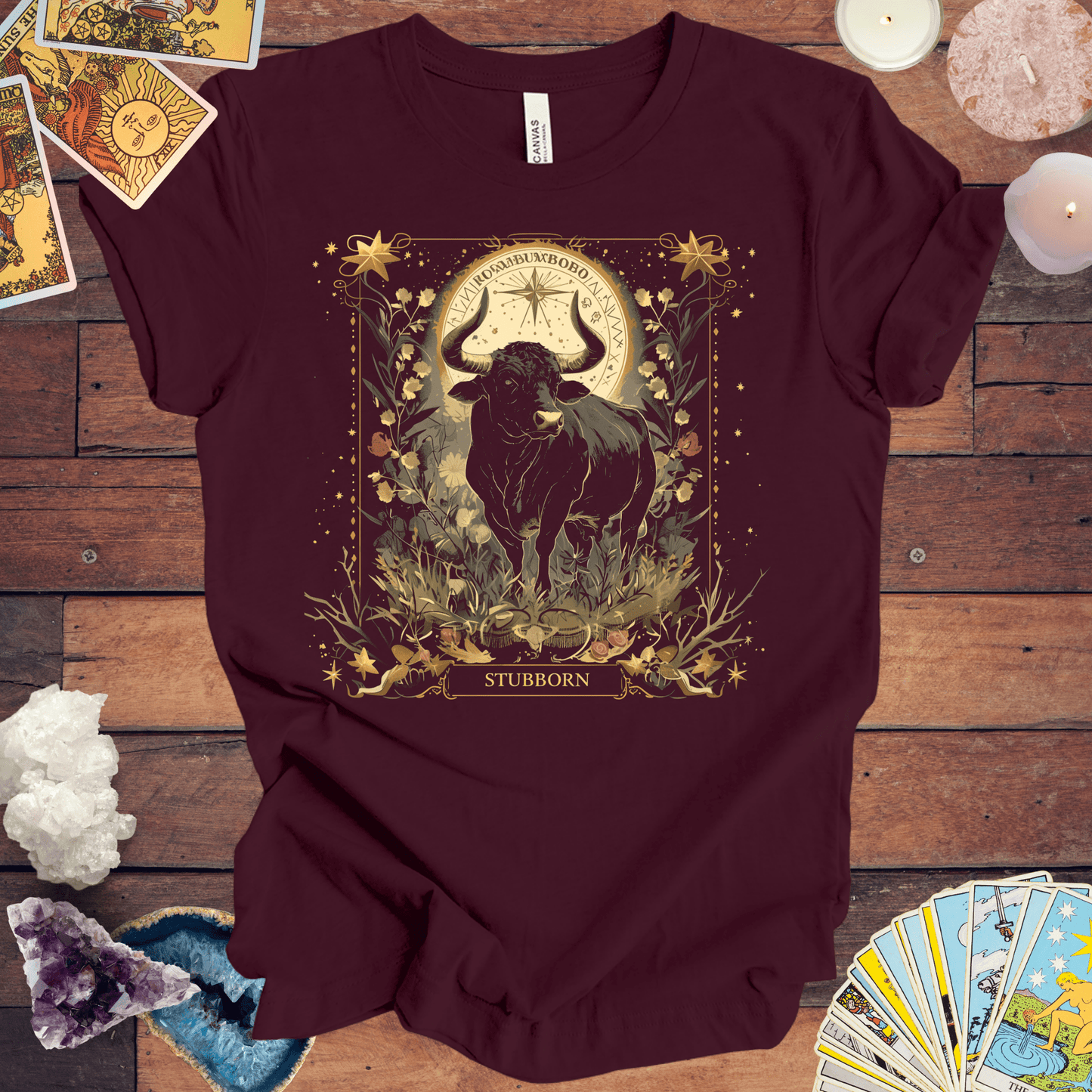 T-Shirt Maroon / S Taurus Astrology: The Stoic Guardian Bull T-Shirt