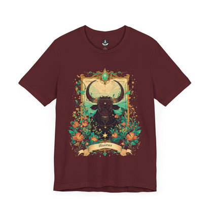 T-Shirt Maroon / S Taurus Blossom: Celestial Garden Astrology T-Shirt