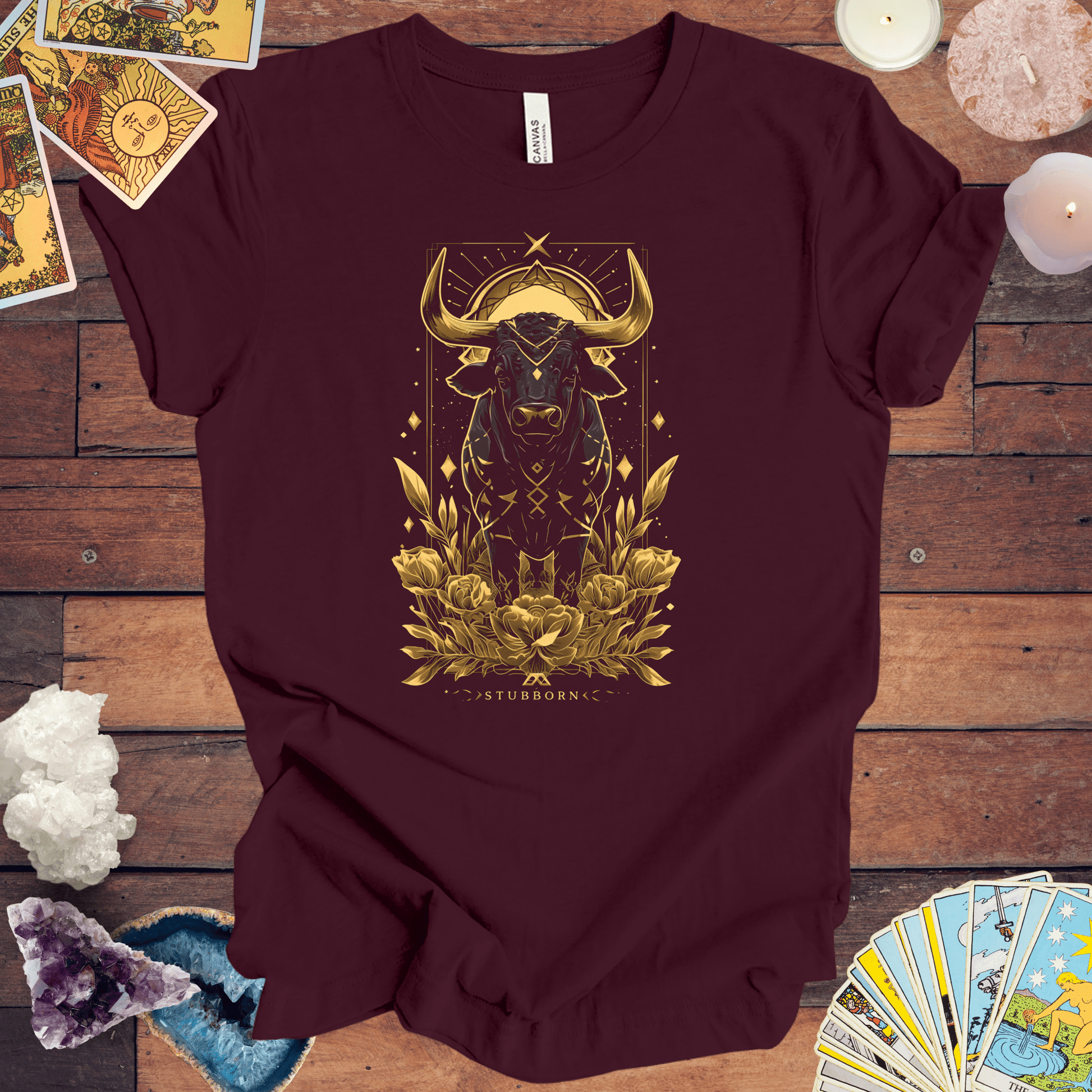 T-Shirt Maroon / S Taurus the Guardian: Astrological Bull Power T-Shirt