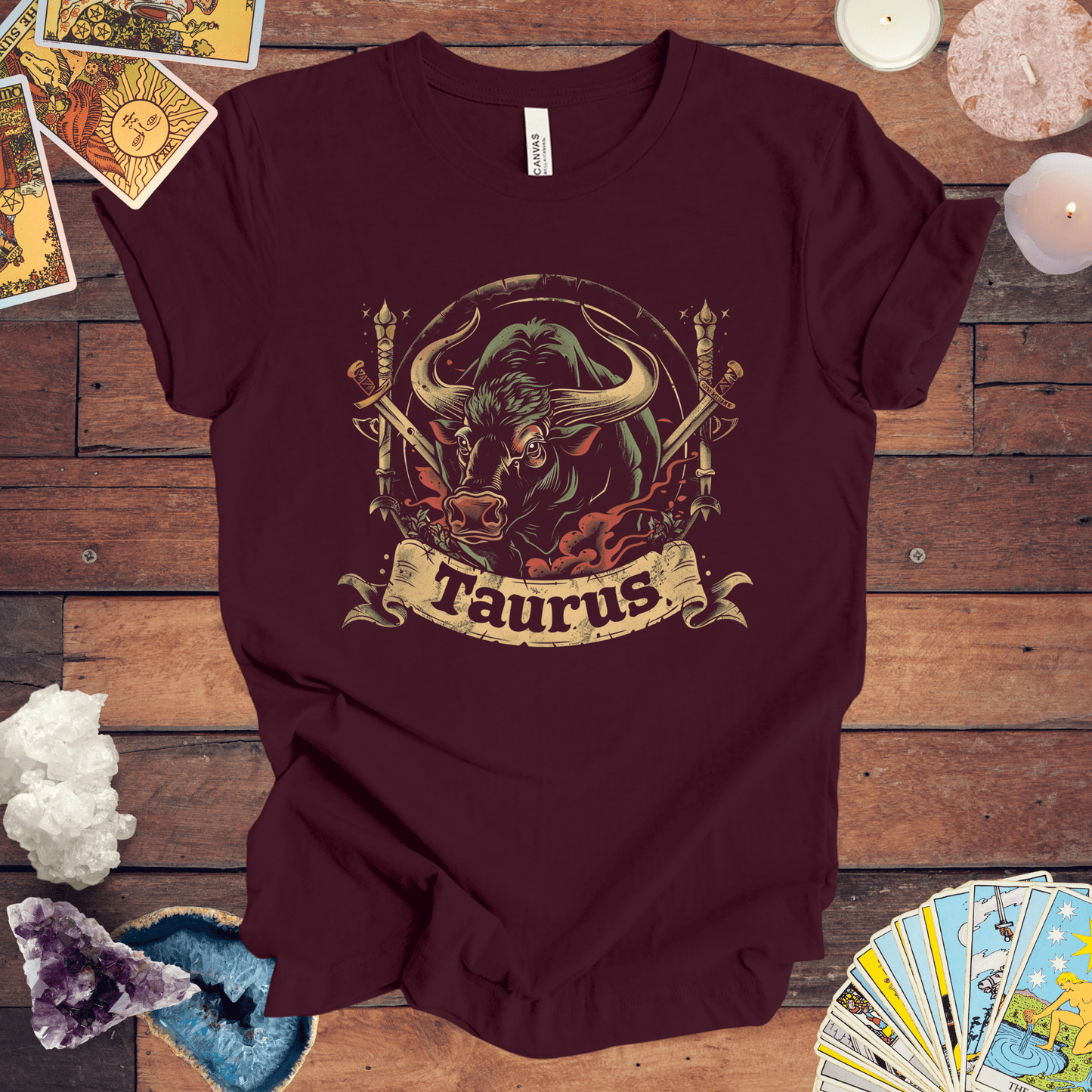 T-Shirt Maroon / S Taurus Warrior Crest T-Shirt: Bold Zodiac Statement