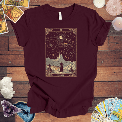 T-Shirt Maroon / S The Ambitious Visionary: Scorpio Tarot Card T-Shirt