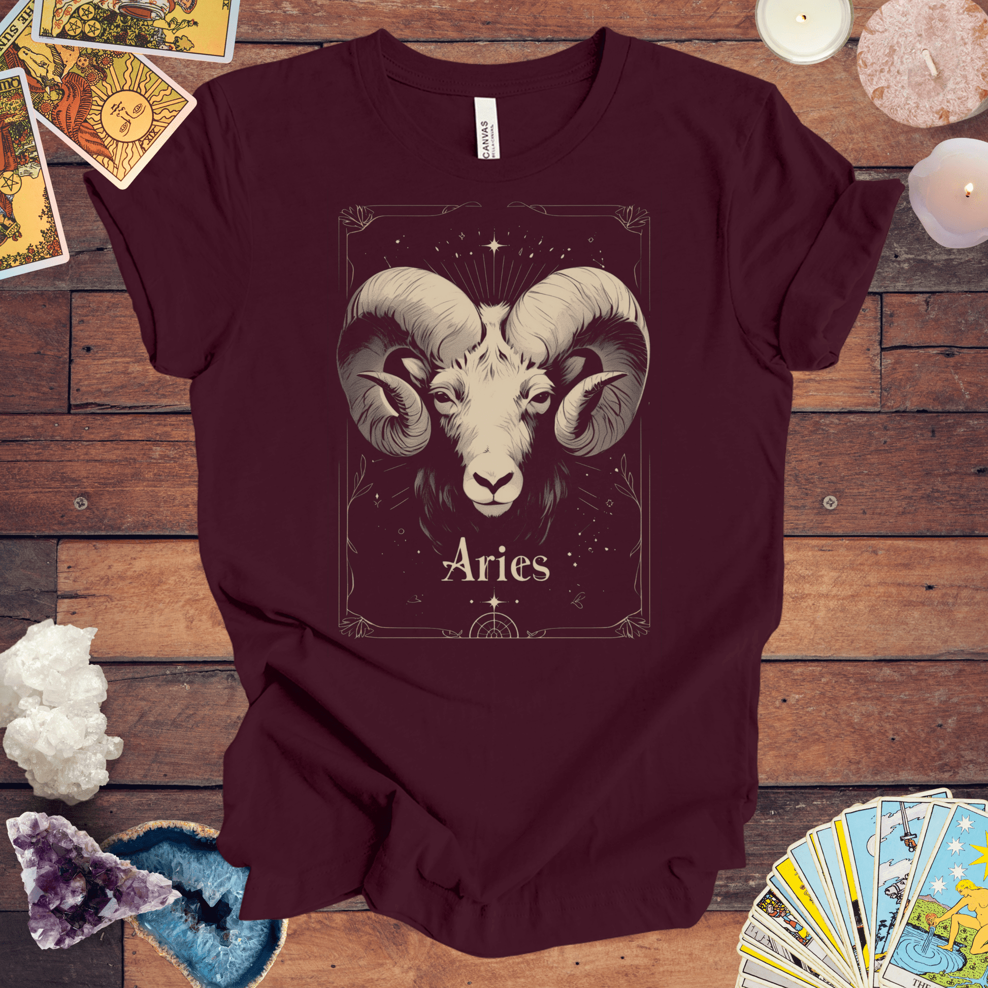 T-Shirt Maroon / S The Bold Beginning: Aries Tarot Card T-Shirt