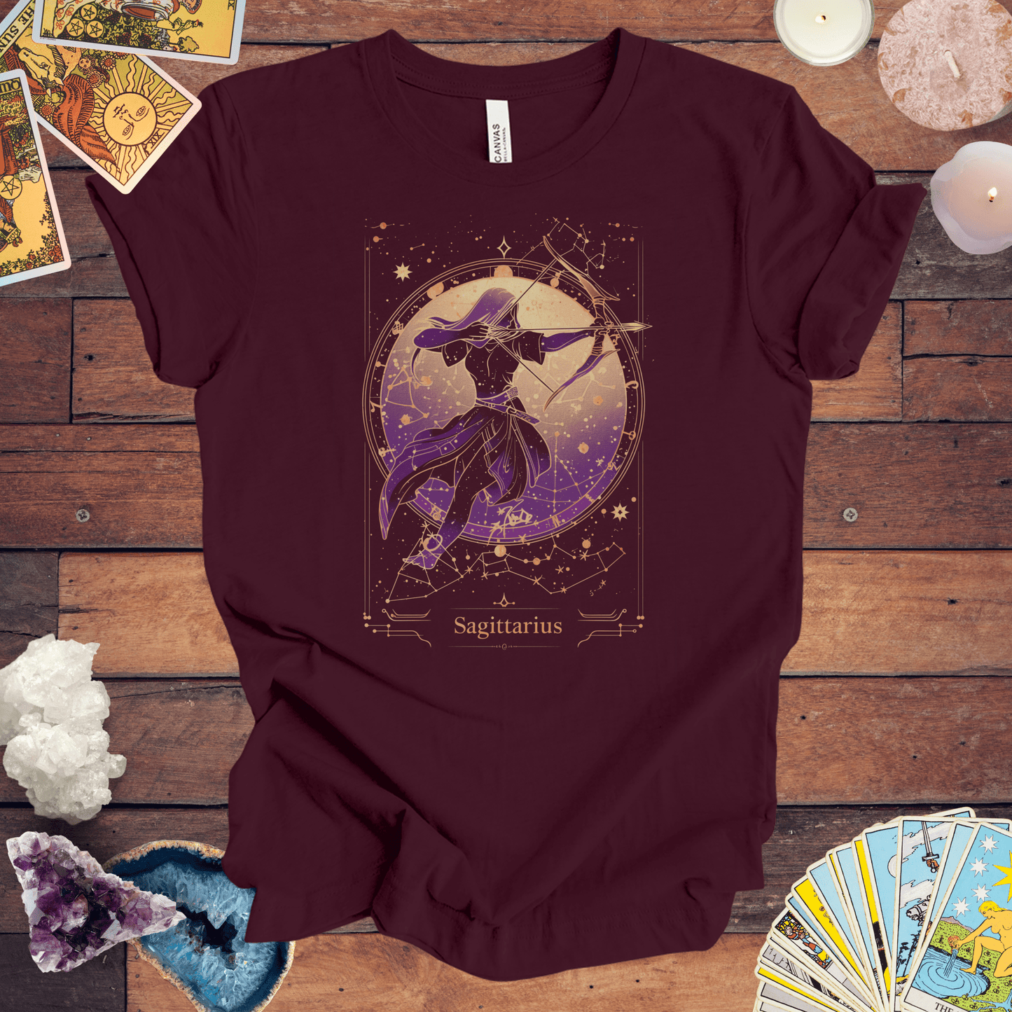 T-Shirt Maroon / S The Brave Archer: Sagittarius Tarot Card T-Shirt