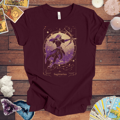 T-Shirt Maroon / S The Brave Archer: Sagittarius Tarot Card T-Shirt