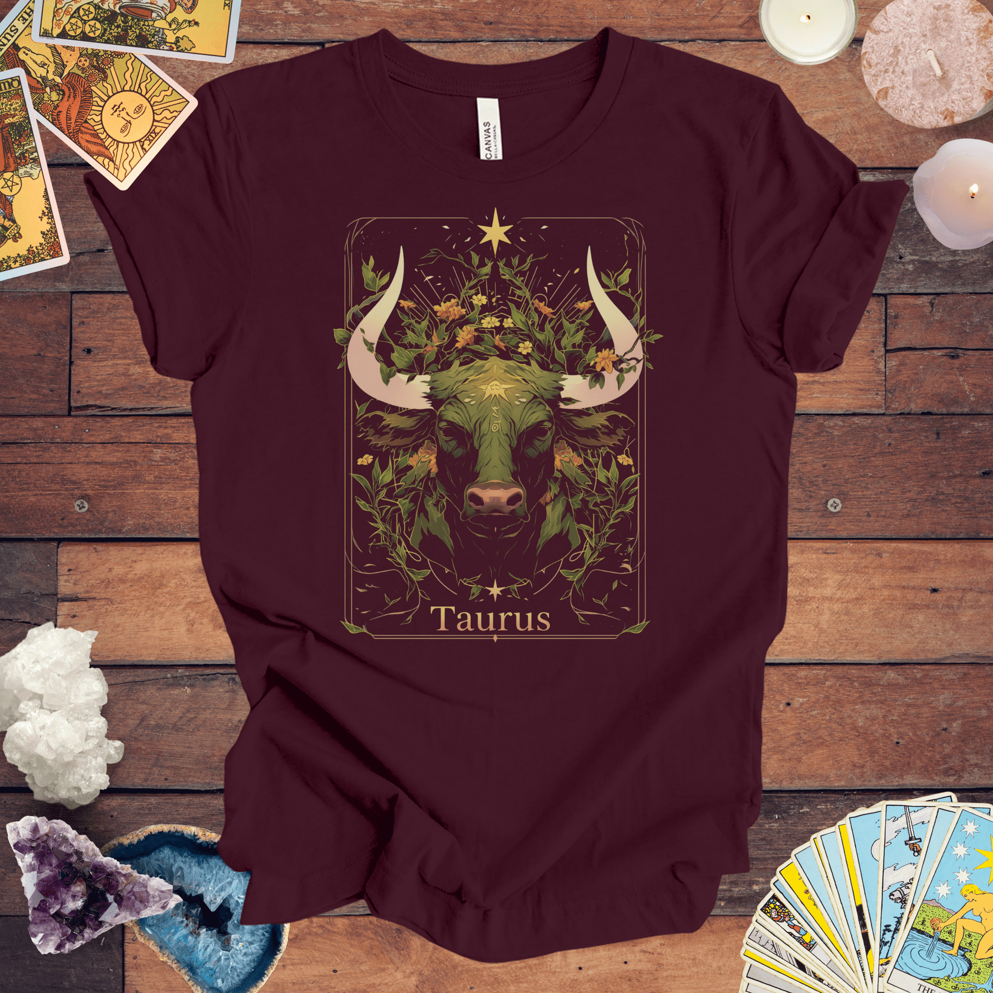 T-Shirt Maroon / S The Bull: Taurus Tarot Card T-Shirt