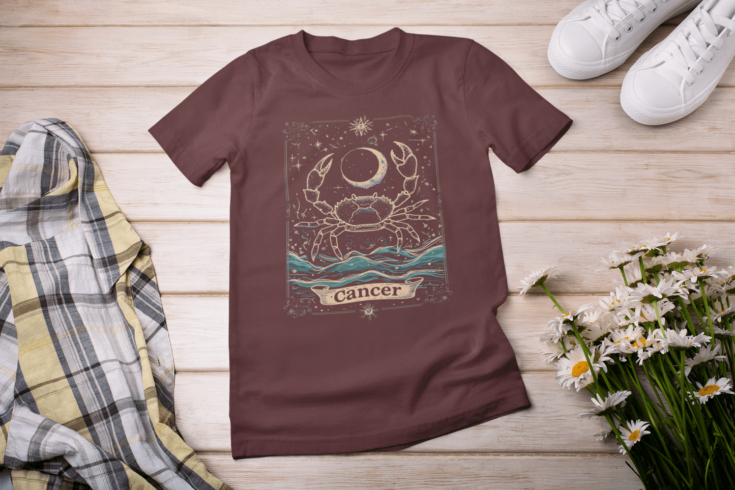 T-Shirt Maroon / S The Caring Crab: Cancer Tarot Card T-Shirt