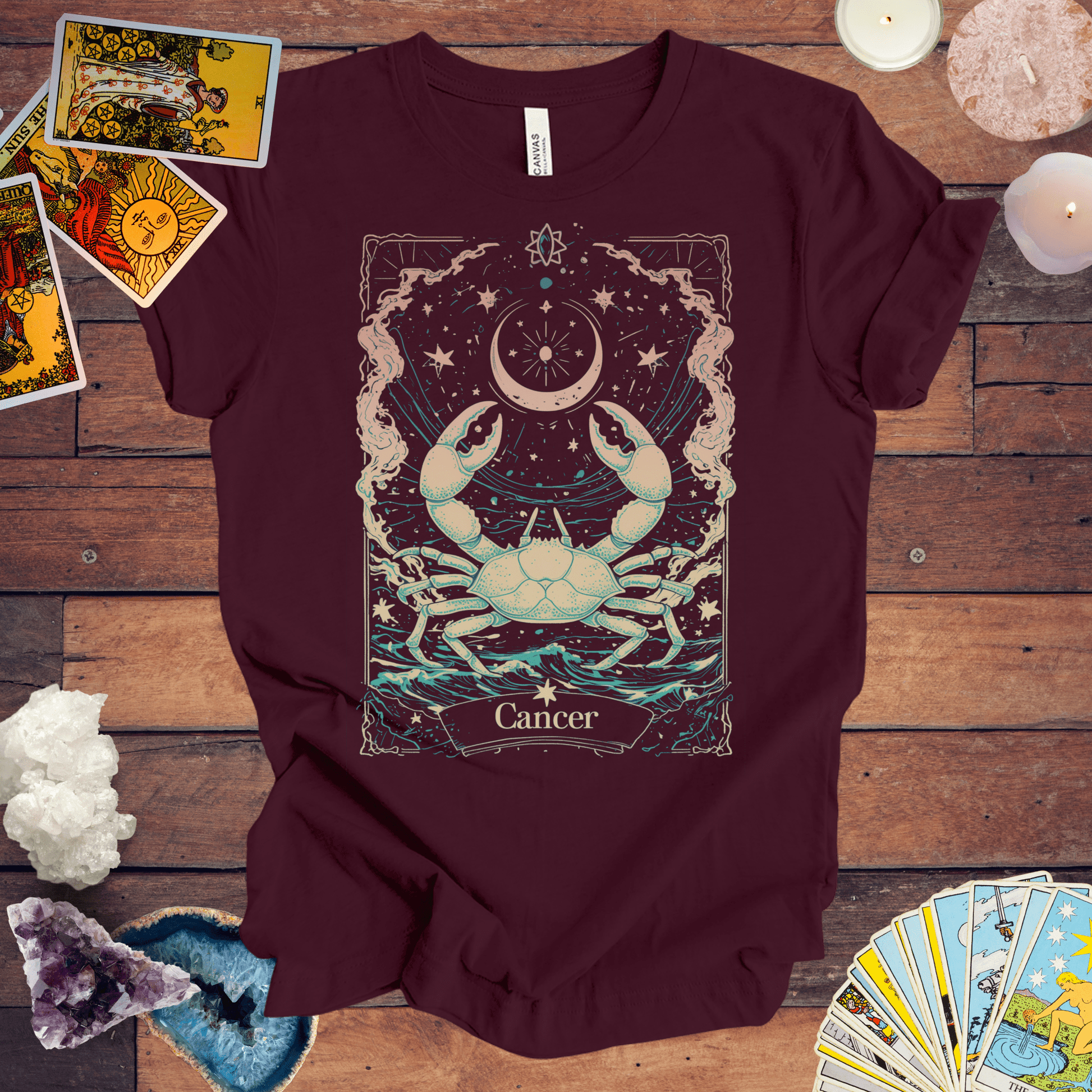 T-Shirt Maroon / S The Crab: Cancer Tarot Card T-Shirt