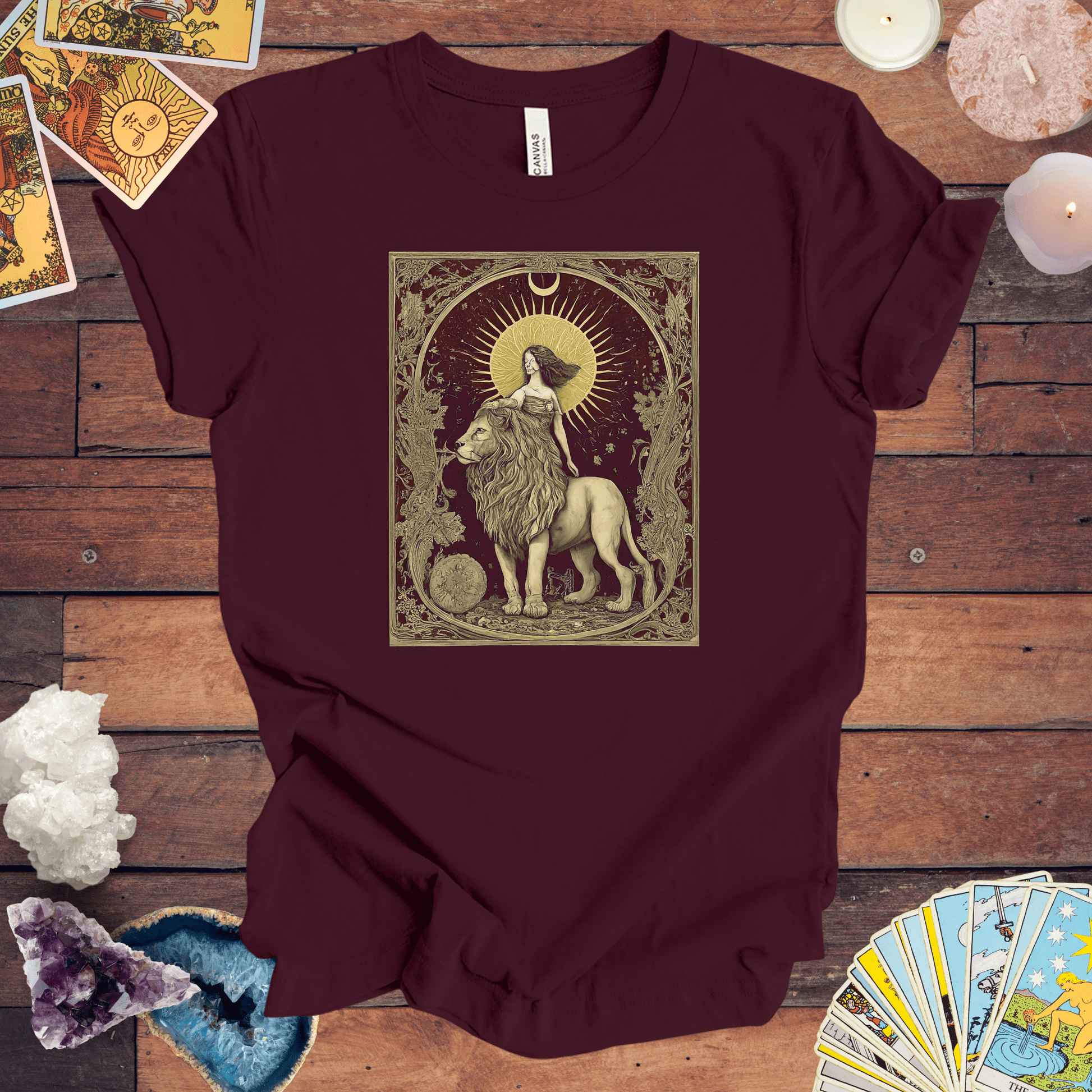 T-Shirt Maroon / S The Lion's Strength Tarot Card Leo T-Shirt