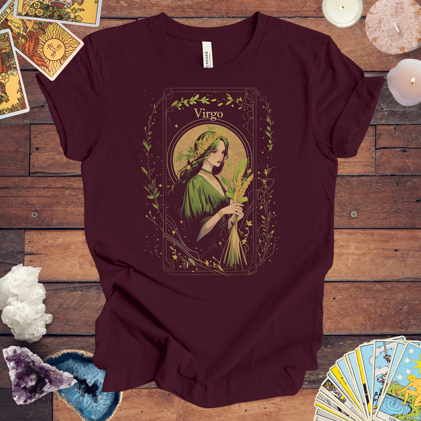 T-Shirt Maroon / S The Maiden: Virgo Tarot Card T-Shirt