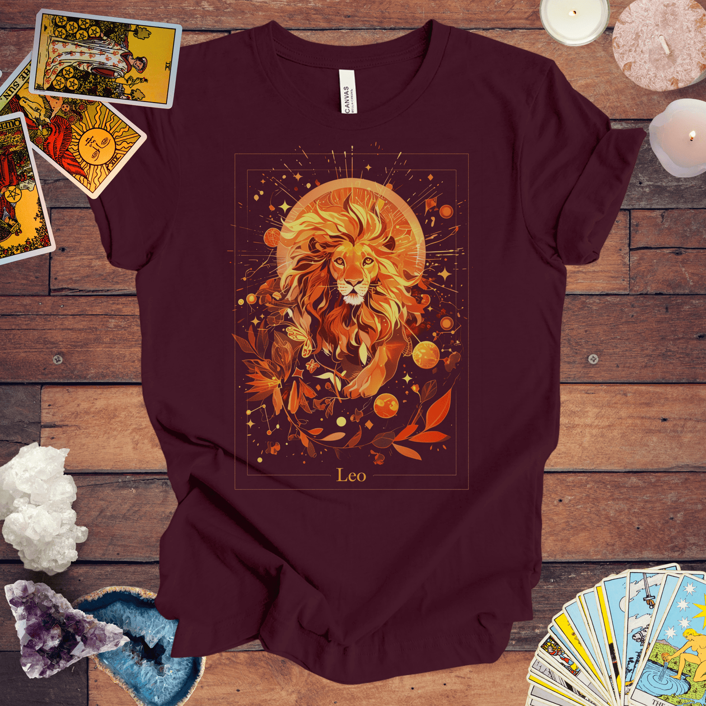 T-Shirt Maroon / S The Majestic Lion: Leo Tarot Card T-Shirt