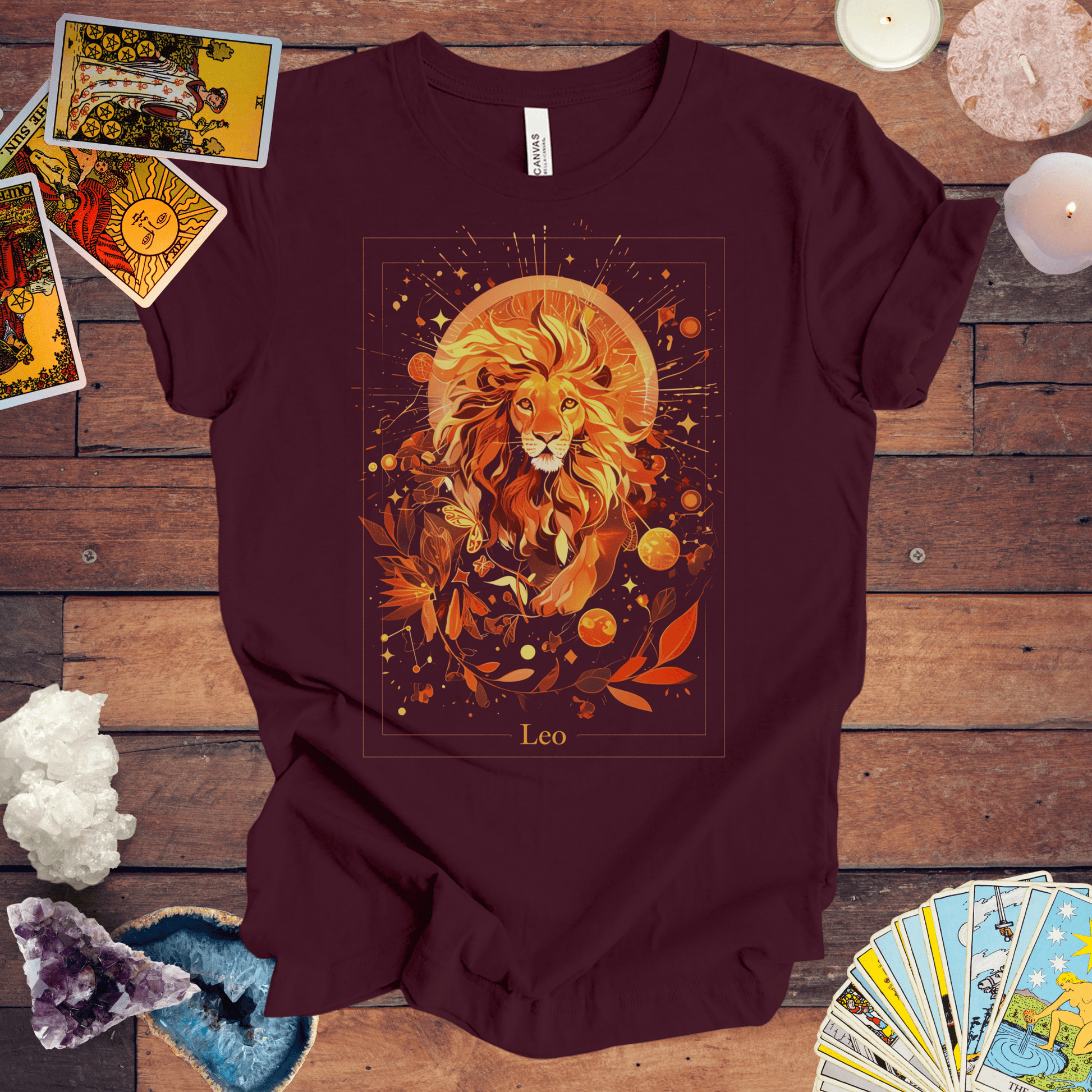 T-Shirt Maroon / S The Majestic Lion: Leo Tarot Card T-Shirt