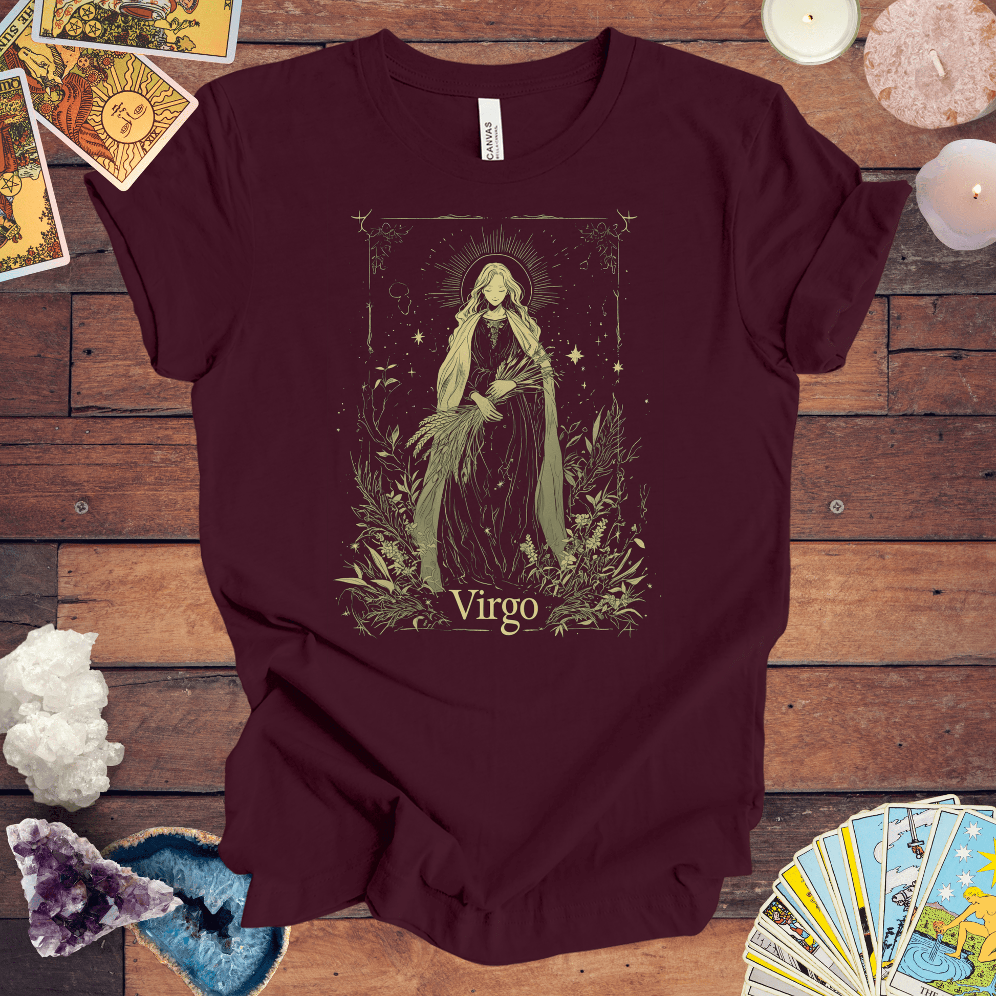 T-Shirt Maroon / S The Meticulous Maiden: Virgo Tarot Card T-Shirt