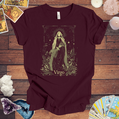 T-Shirt Maroon / S The Meticulous Maiden: Virgo Tarot Card T-Shirt