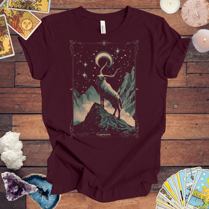 T-Shirt Maroon / S The Steadfast Goat: Capricorn Tarot Card T-Shirt