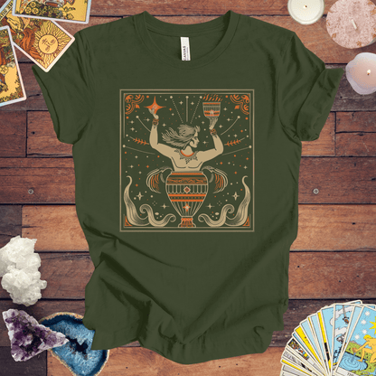 T-Shirt Military Green / S Aquarian Essence: Aquarius Tarot Card T-Shirt