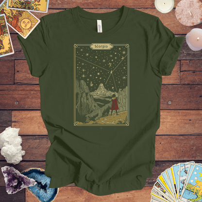 T-Shirt Military Green / S Ascent of Ambition: Scorpio Tarot Card T-Shirt