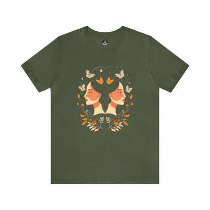 T-Shirt Military Green / S Gemini Cosmic Symmetry T-Shirt: A Harmony of Nature and Stars