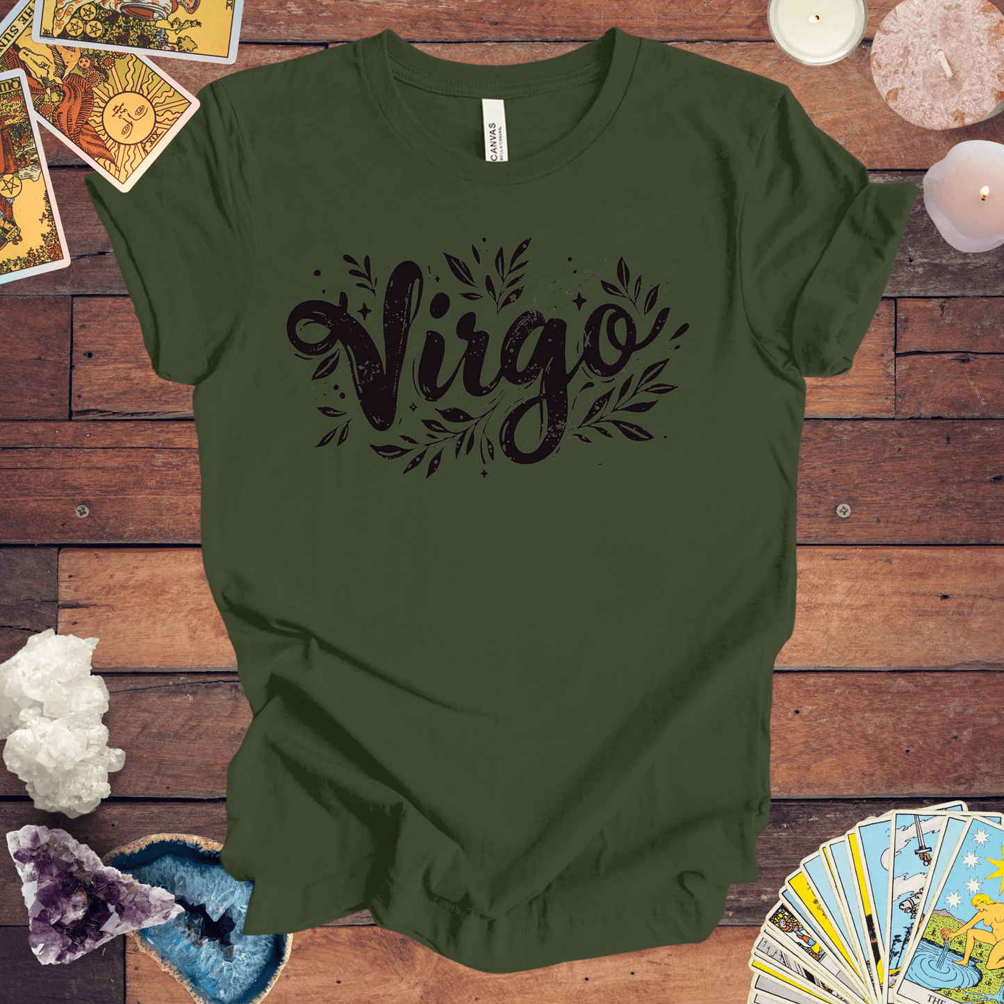 T-Shirt Military Green / S Ink Splattered Virtue Virgo TShirt: Artistic Precision