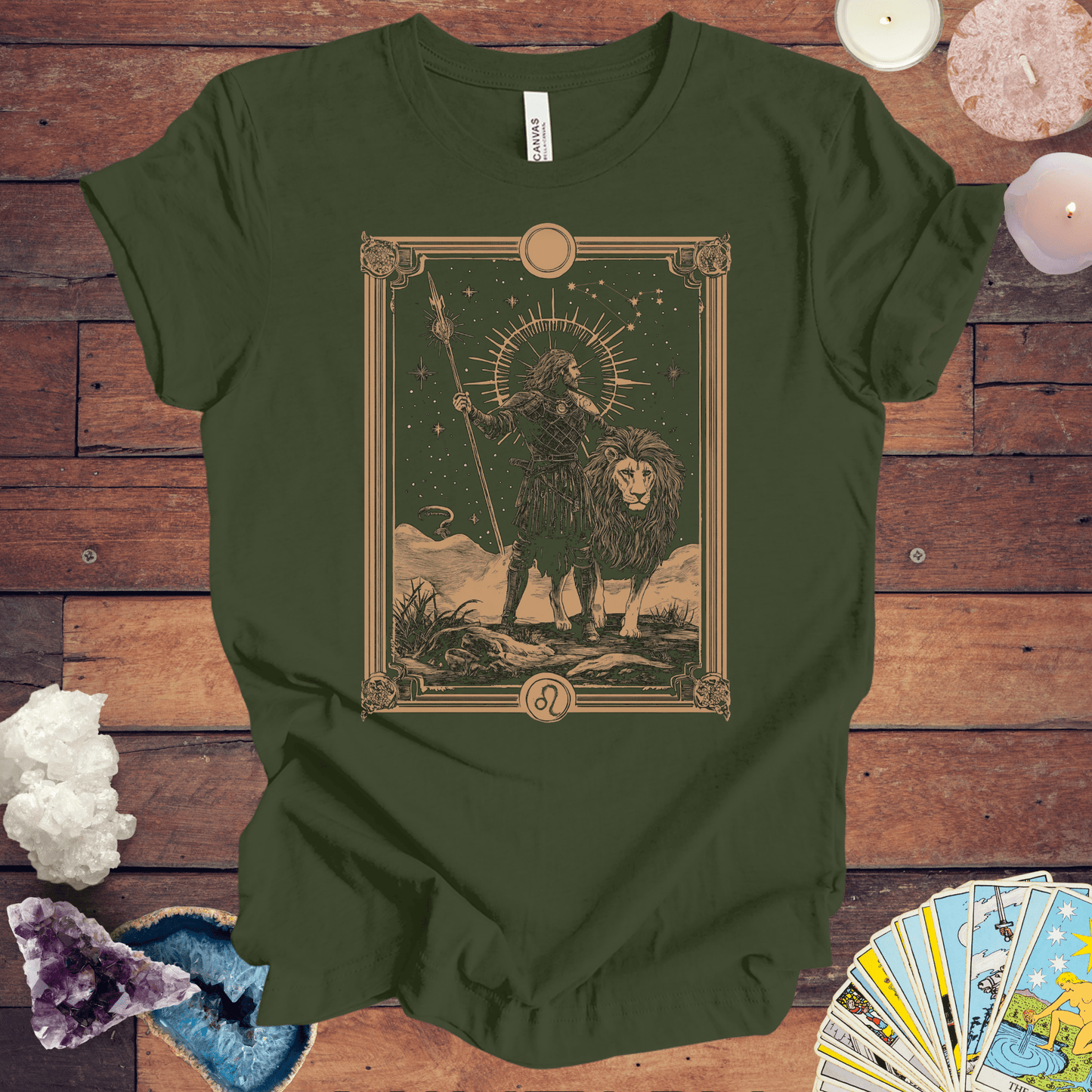 T-Shirt Military Green / S Leo Bravery T-Shirt: Tarot-Inspired Fierceness