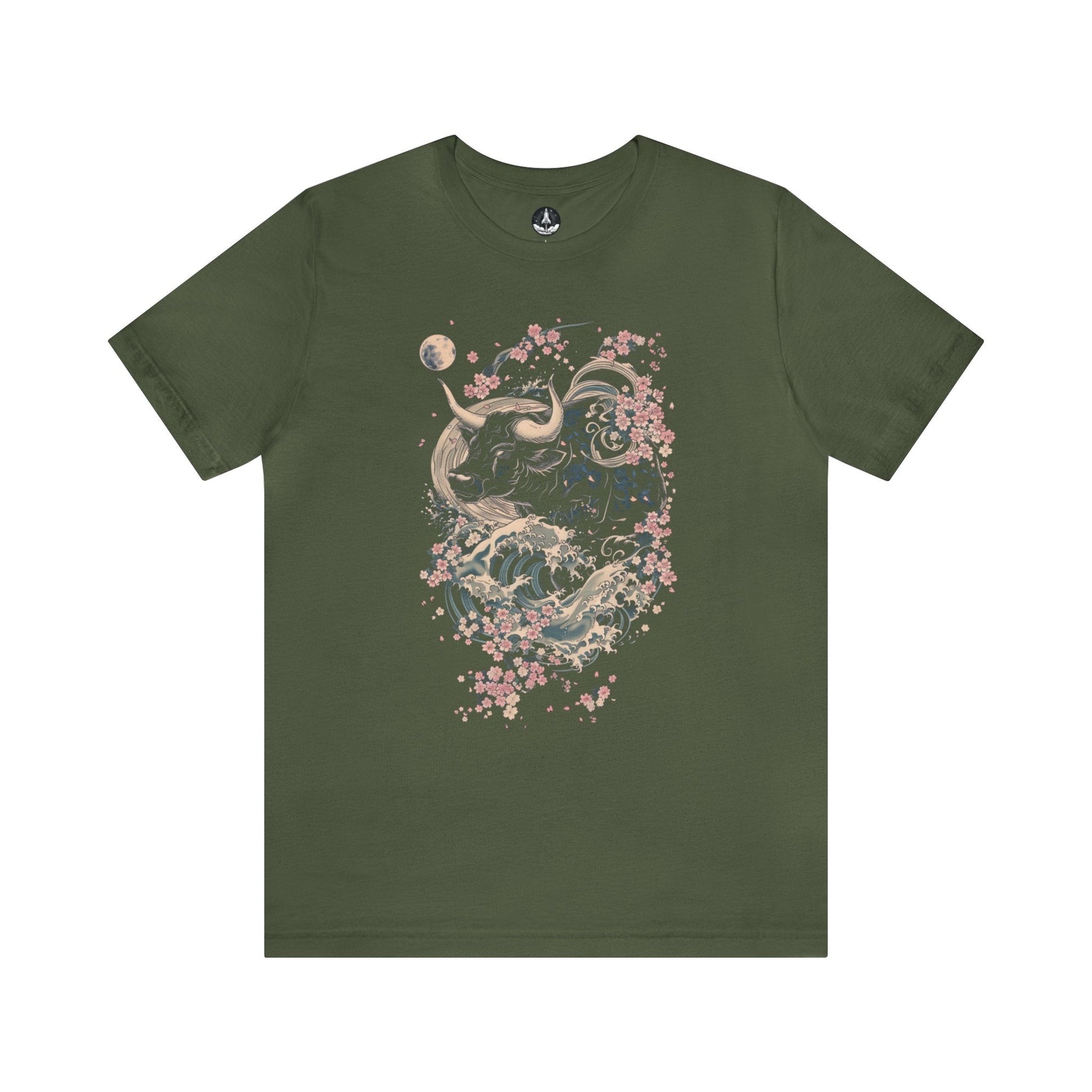 T-Shirt Military Green / S Taurus Floral Wave T-Shirt: Elegance in Motion