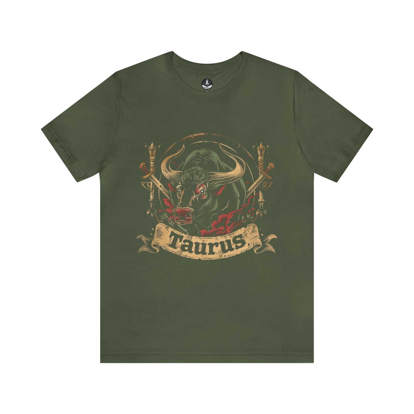 T-Shirt Military Green / S Taurus Warrior Crest T-Shirt: Bold Zodiac Statement