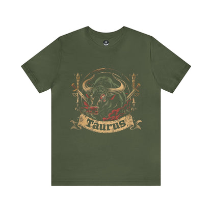T-Shirt Military Green / S Taurus Warrior Crest T-Shirt: Bold Zodiac Statement