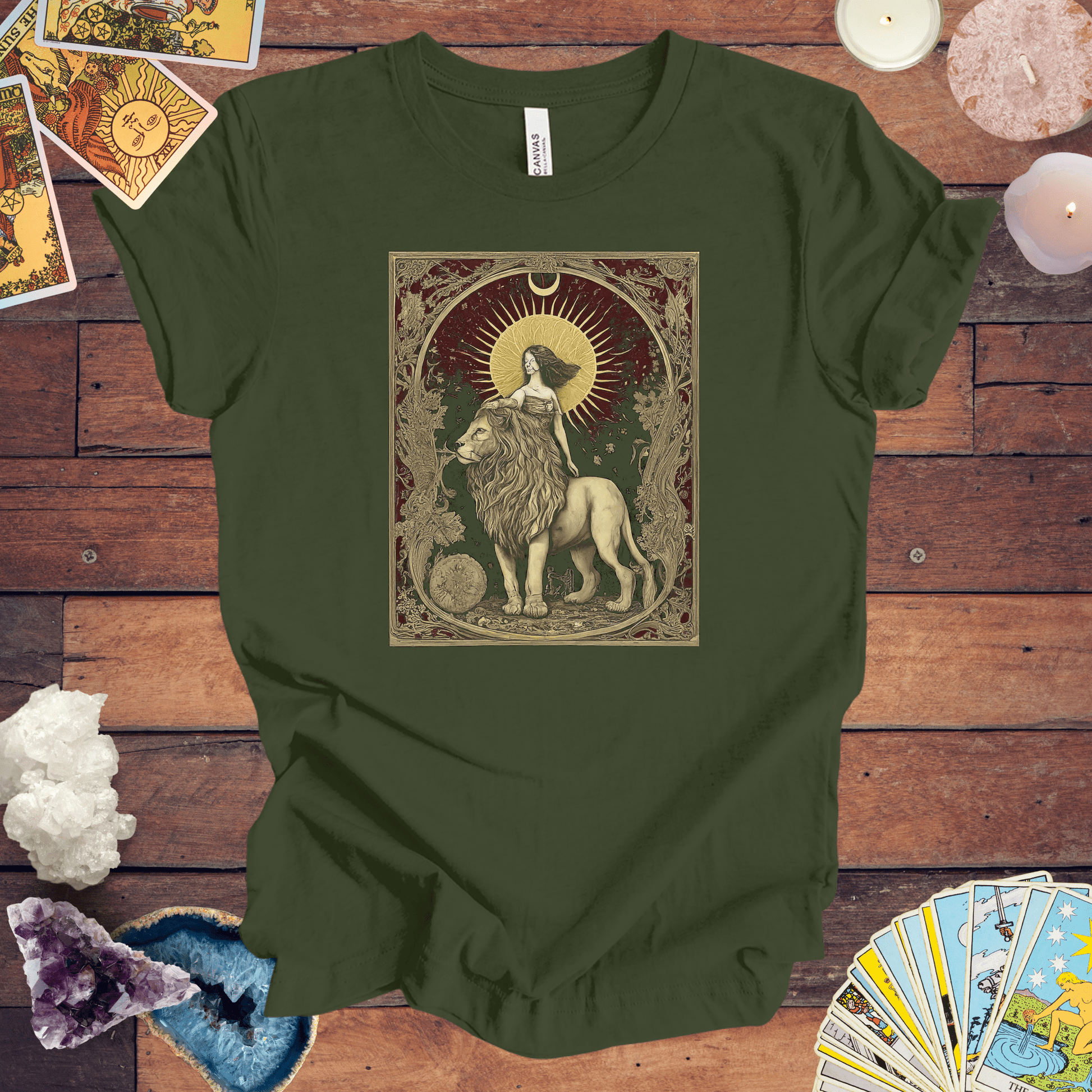 T-Shirt Military Green / S The Lion's Strength Tarot Card Leo T-Shirt