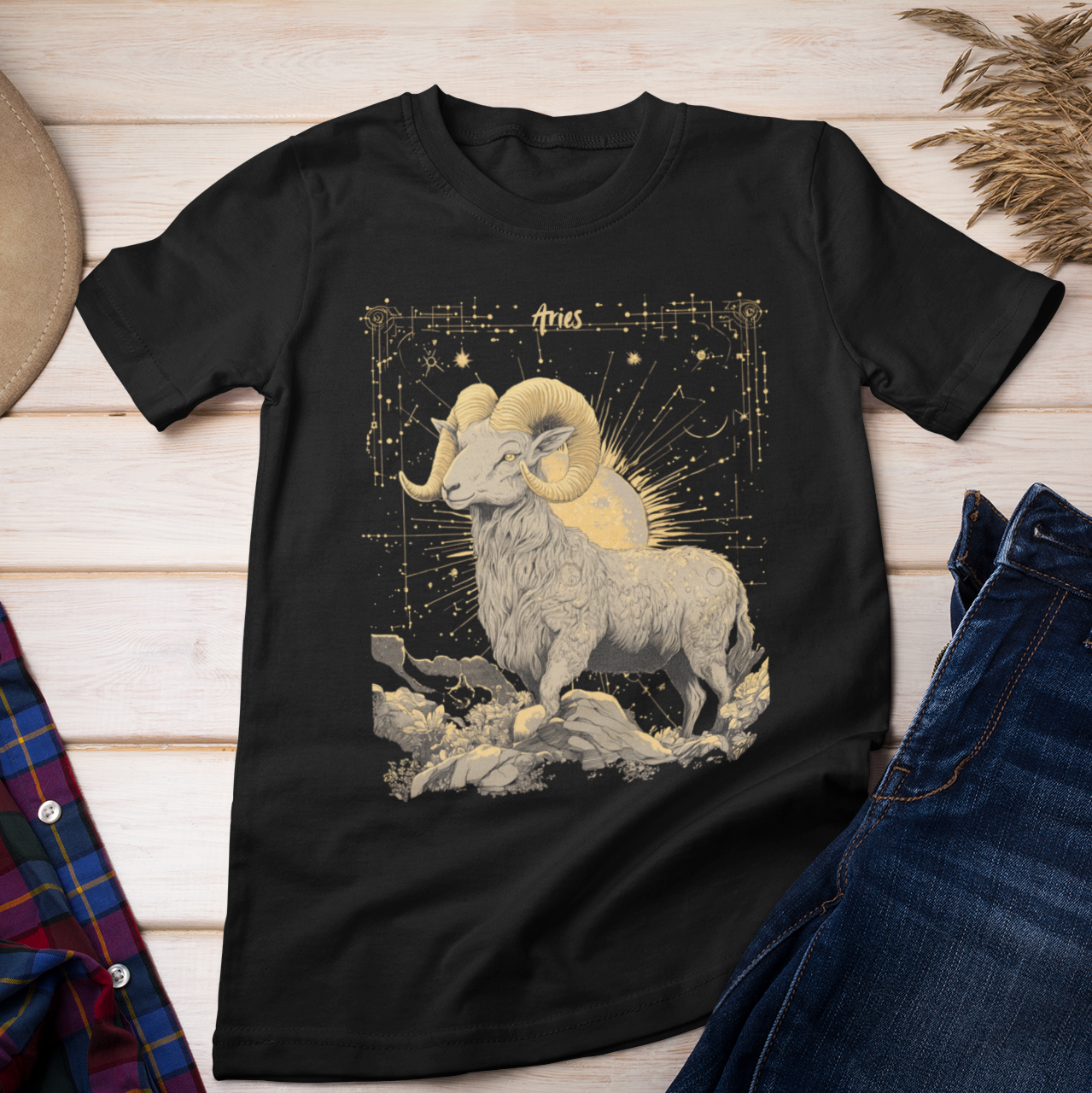 Aries Zodiac Sign Tarot Card T-Shirt - Majestic Ram Design