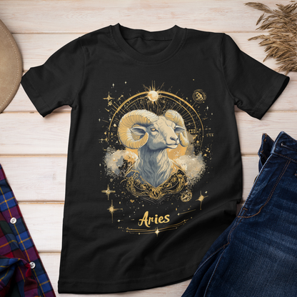 Aries Golden Constellation Tarot Card T-Shirt