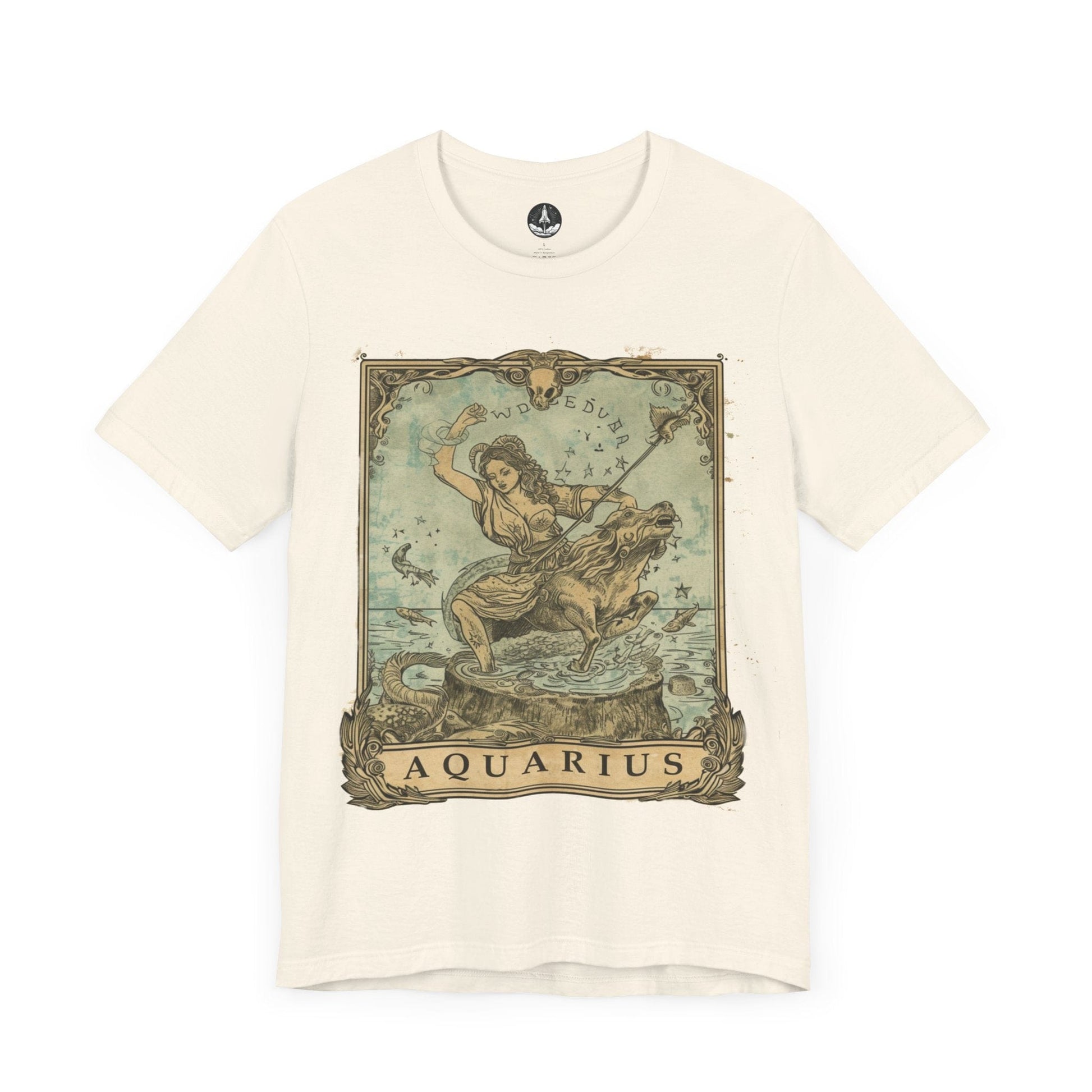 T-Shirt Natural / S Aquarius Odyssey T-Shirt: Navigating Mystical Seas with Boundless Spirit