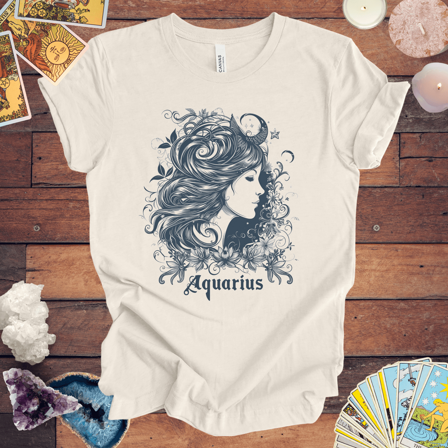 T-Shirt Natural / S Aquarius Windswept Wonder T-Shirt: Celestial Beauty for the Free Spirit