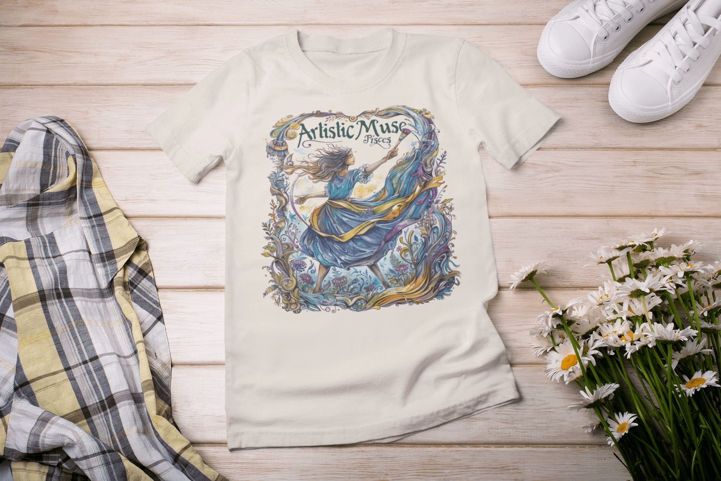 T-Shirt Natural / S Artistic Muse: Pisces Tarot Card T-Shirt