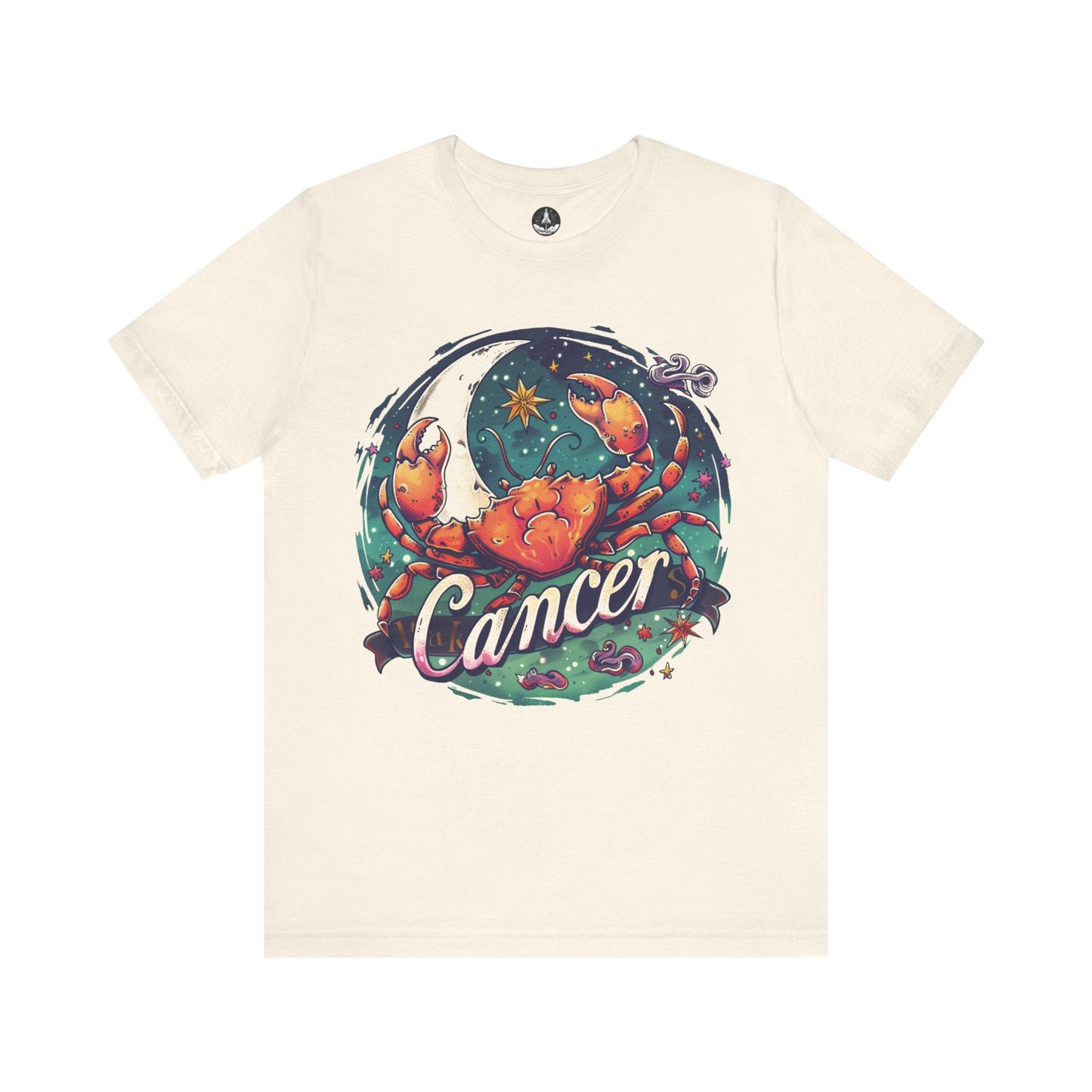 T-Shirt Natural / S Cancer Zodiac Tattoo Art T-Shirt: Cosmic Crustacean Vibrance