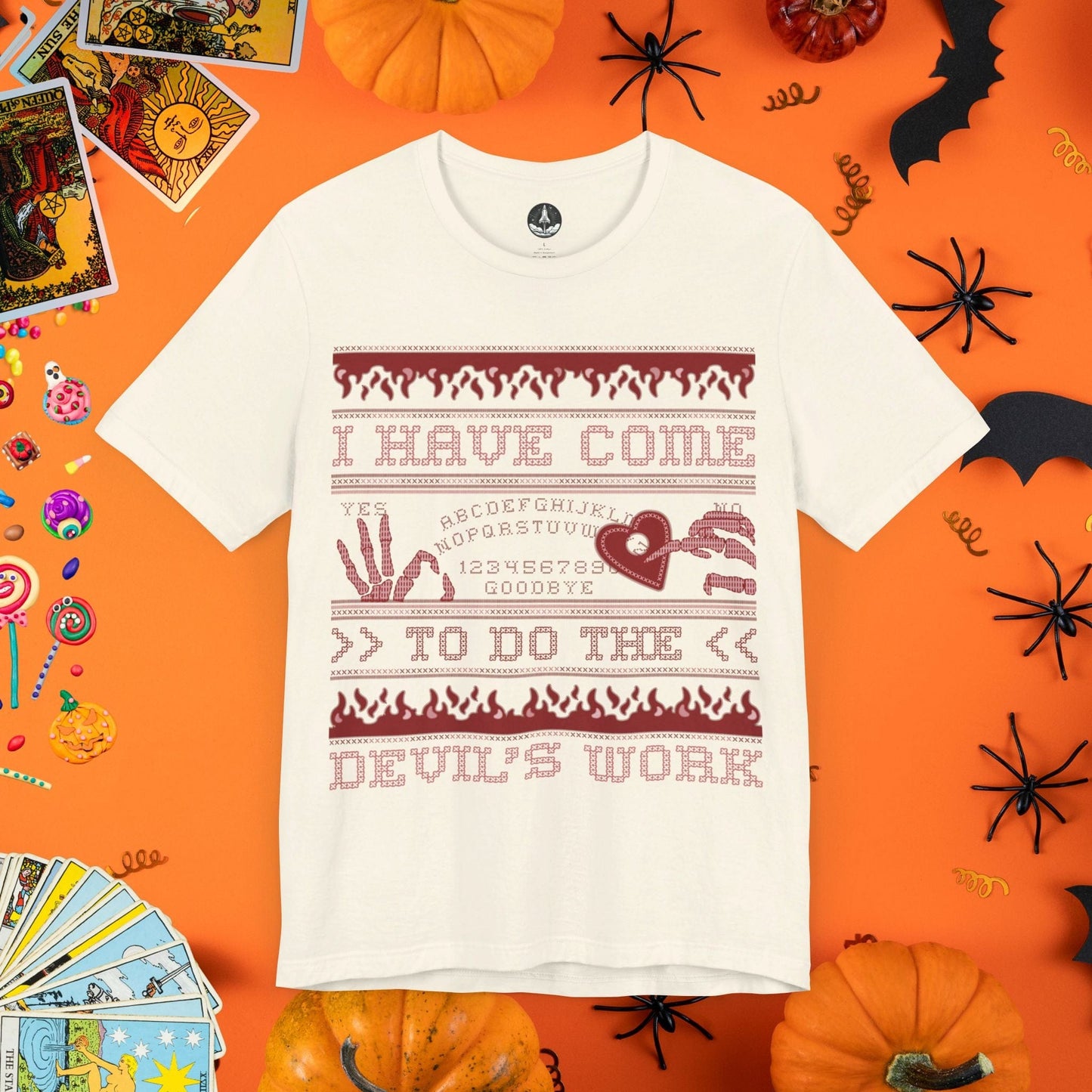 T-Shirt Natural / S Devil's Work - Halloween Ugly Sweater T-Shirt - Halloween Limited Edition