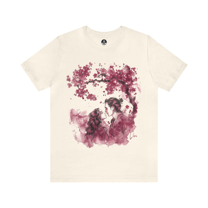 T-Shirt Natural / S Eternal Love Libra Sumi-e Tee: Cherry Blossoms & Romance