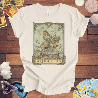 T-Shirt Natural / S Navigating Mystical Seas: Aquarius Tarot Card T-Shirt