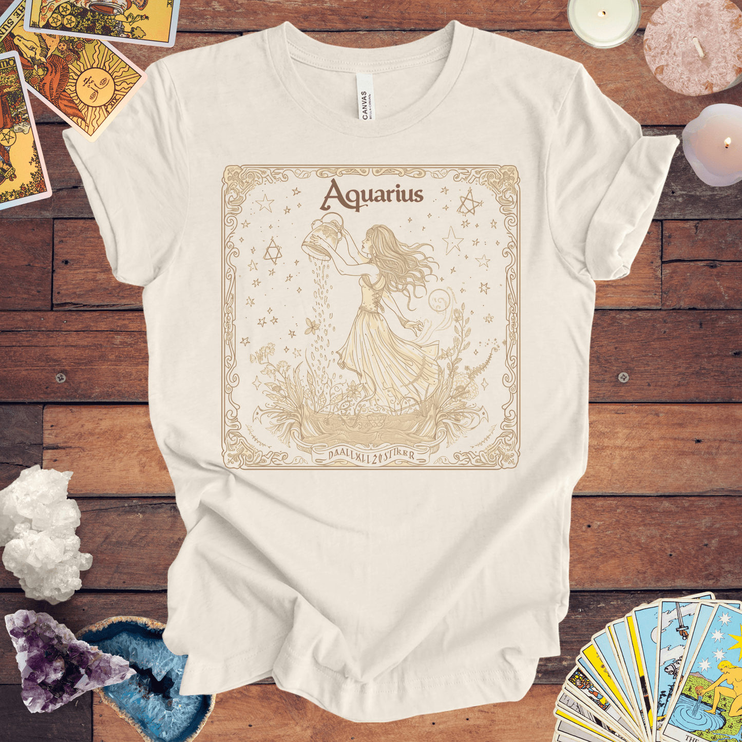 T-Shirt Natural / S Sepia Dream: Aquarius Tarot Card T-Shirt