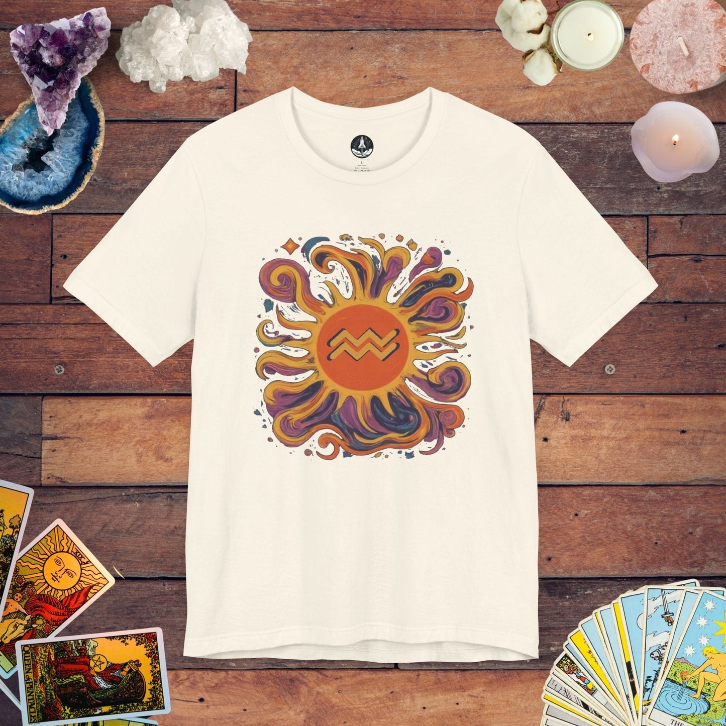 T-Shirt Natural / S Solar Flair Aquarius T-Shirt: Radiate Your Aquarius Essence