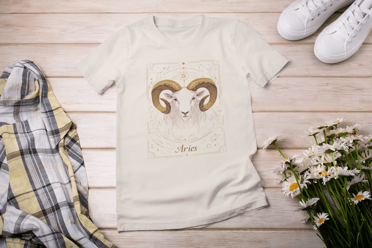 T-Shirt Natural / S The Minimalist Ram: Aries Tarot Card T-Shirt