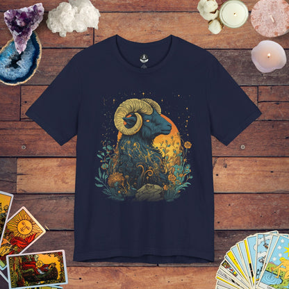 T-Shirt Navy / S Aries Celestial Bloom Tarot Card T-Shirt