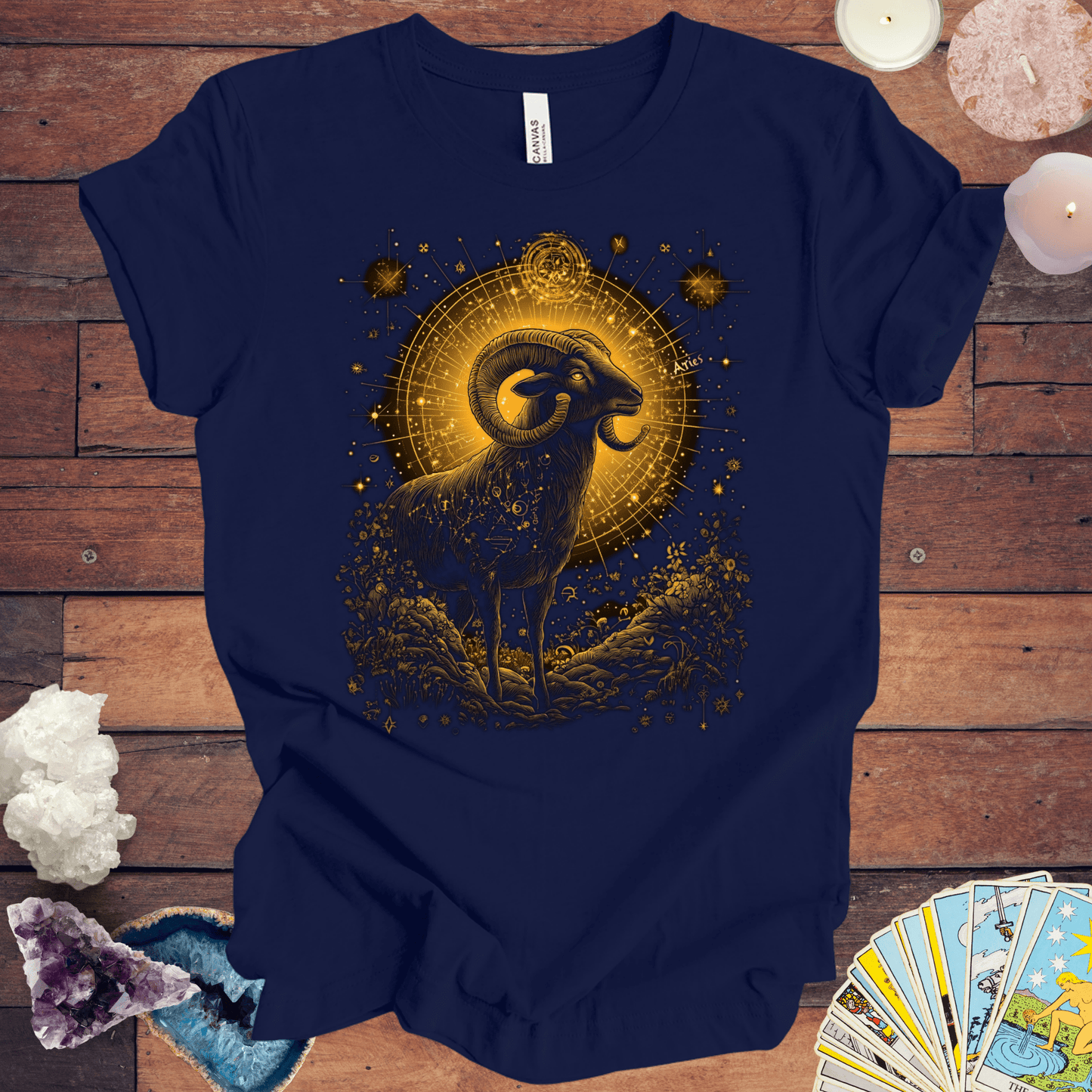 T-Shirt Navy / S Aries Celestial Guardian Tarot Card T-Shirt