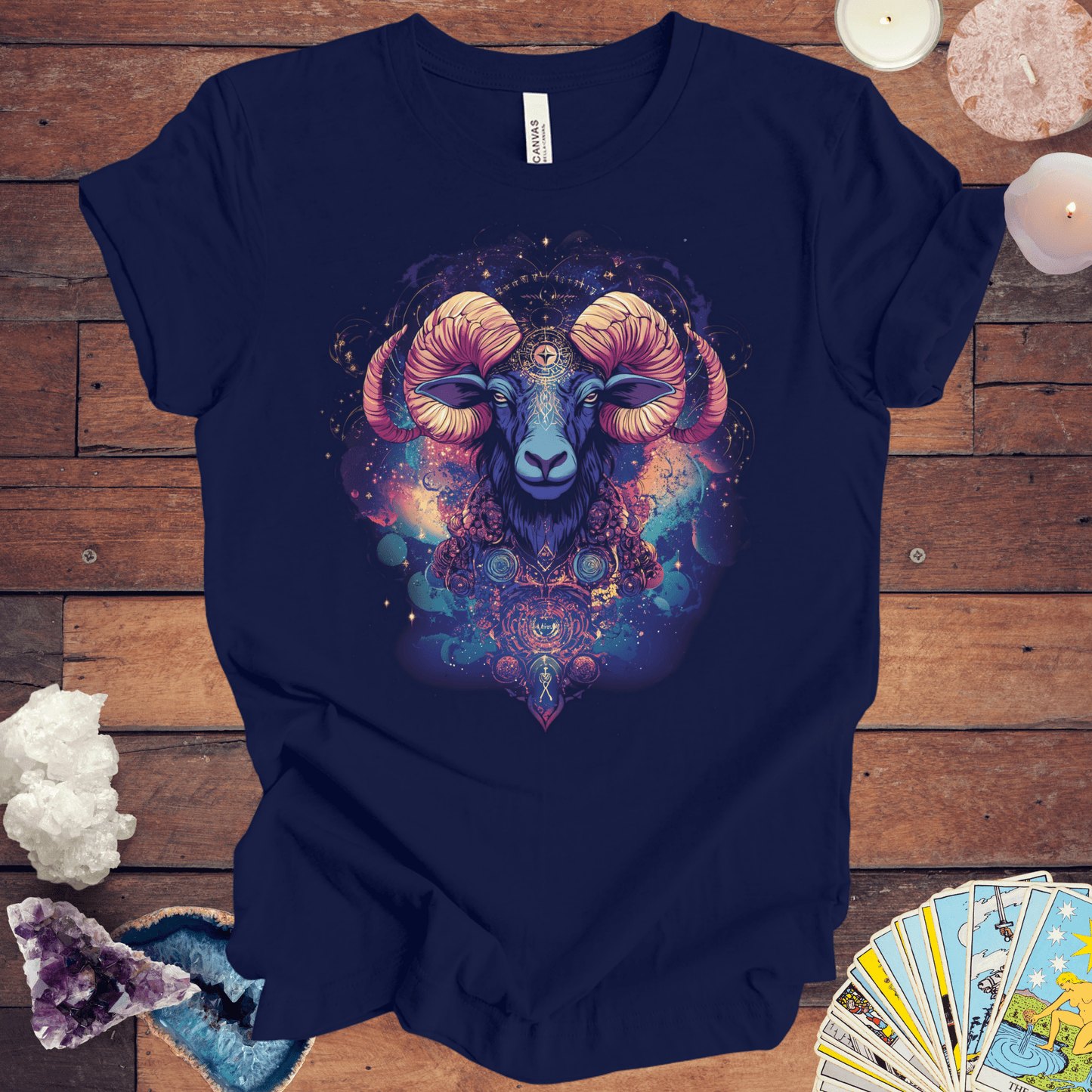 T-Shirt Navy / S Aries Cosmic Visionary Tarot Card T-Shirt