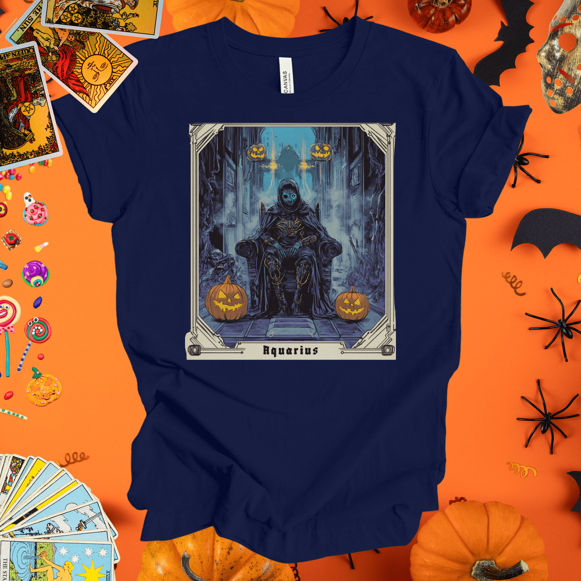 T-Shirt Navy / S Dark Visionary  - Aquarius Tarot Card T-Shirt - Halloween Limited Edition