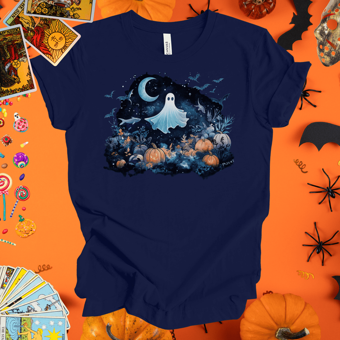 T-Shirt Navy / S Haunting Dreams - Pisces Zodiac T-Shirt - Halloween Limited Edition