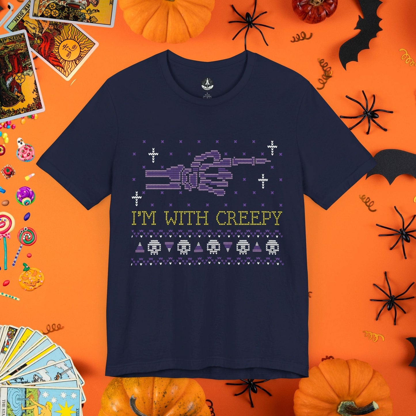 T-Shirt Navy / S I'm With Creepy - Halloween Ugly Sweater T-Shirt