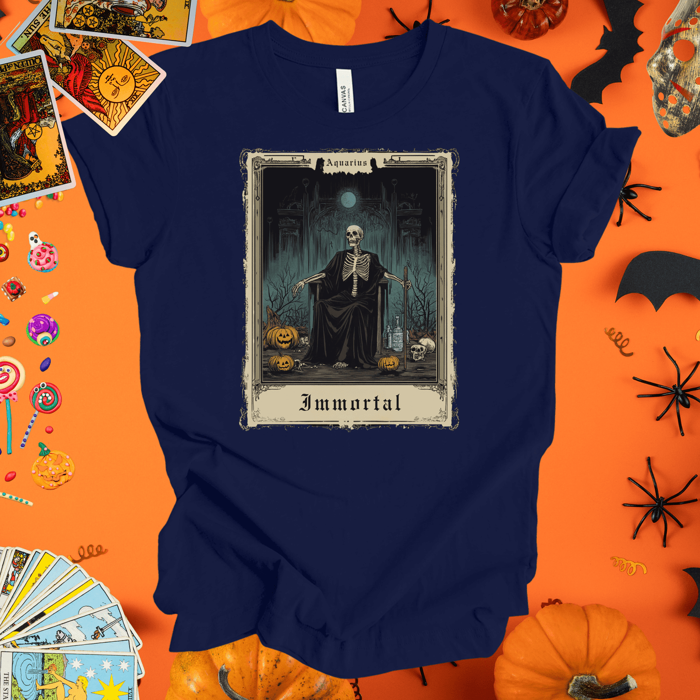 T-Shirt Navy / S Immortal  - Aquarius Tarot Card T-Shirt - Halloween Limited Edition