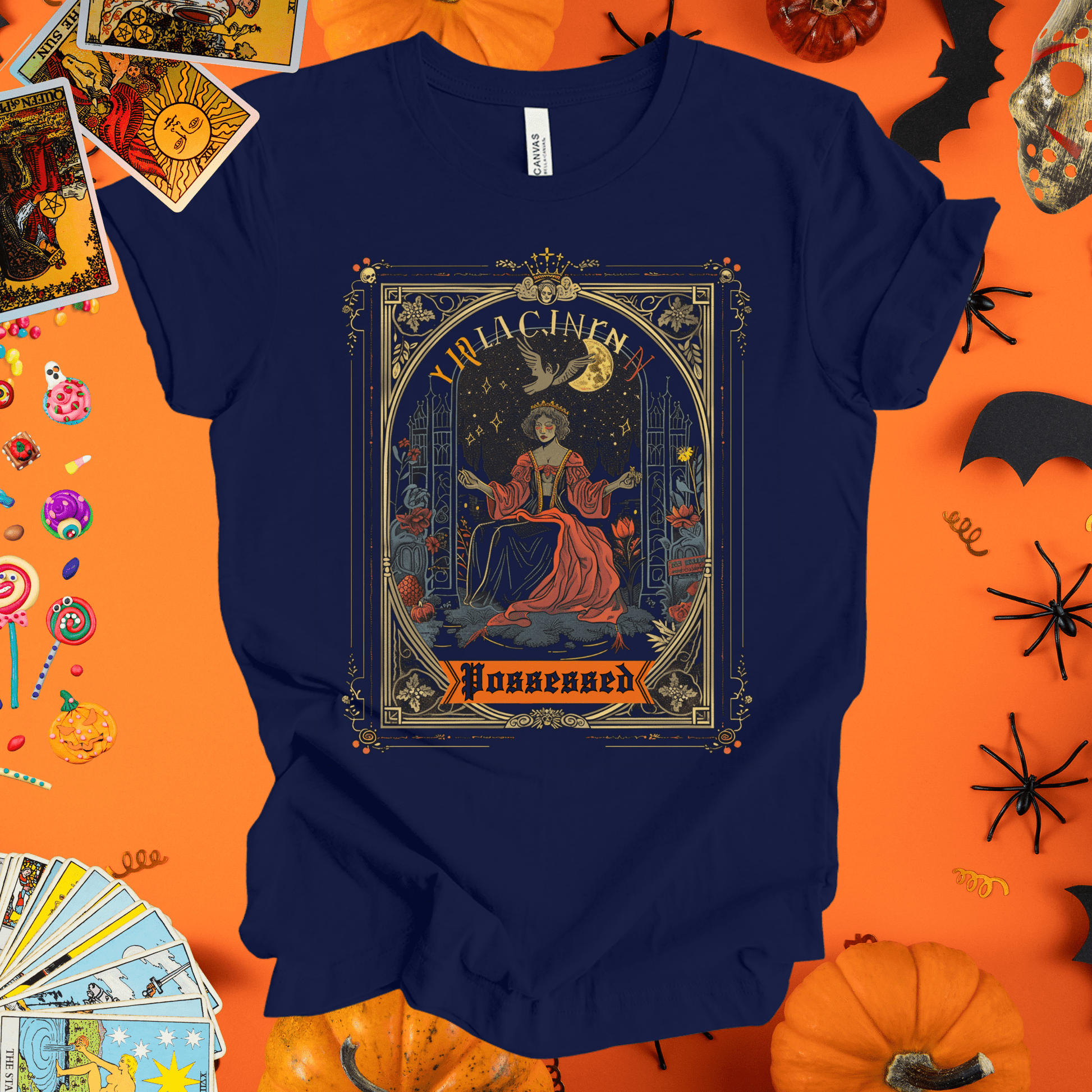 T-Shirt Navy / S Possessed Virgo Halloween Tarot Card T-Shirt - Halloween Limited Edition